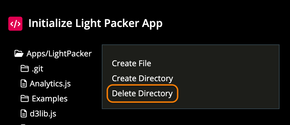 Screenshot of Delete Folder option highlighted in the IDE right-click menu.