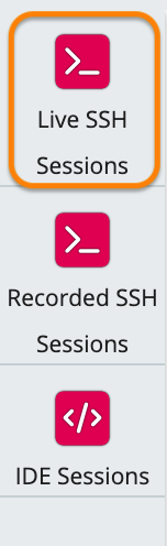 Screenshot of live SSH sessions menu option highlighted in the permissions menu.