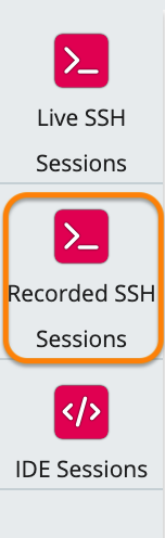 Screenshot of recorded SSH sessions menu option highlighted in the permissions menu.
