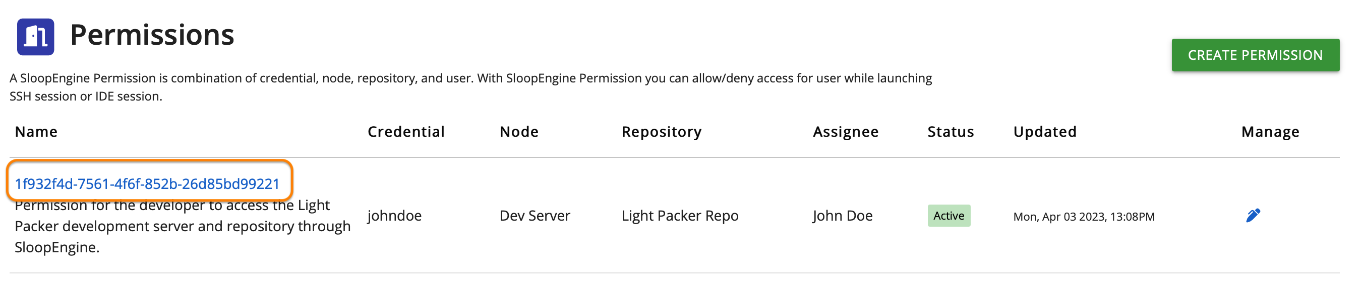 Screenshot of view permission highlighted in the permissions page.