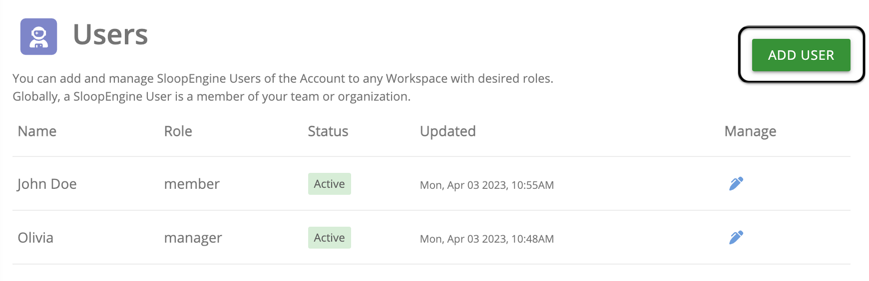 Highlighted create workspace button on the workspaces page.