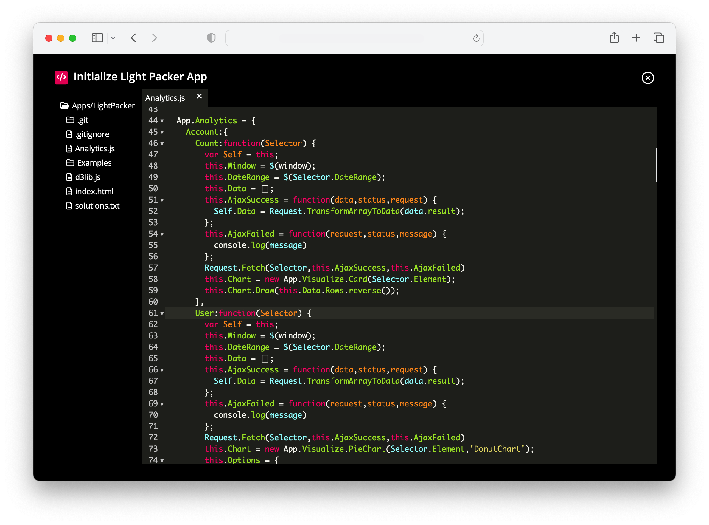 Partial screenshot of online IDE screen